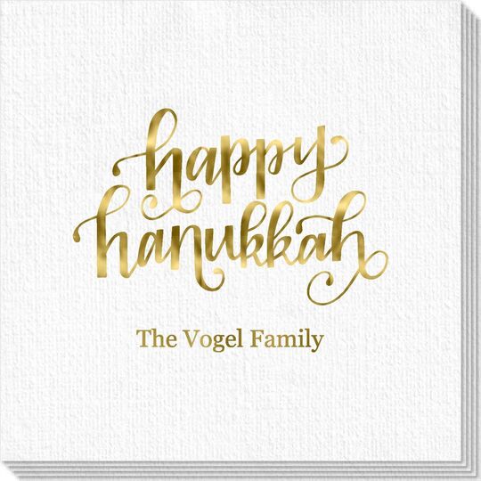 Hand Lettered Happy Hanukkah Luxury Deville Napkins